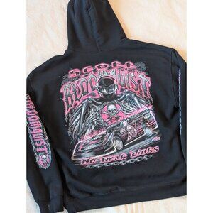 Scott Bloomquist VTG Y2K Black Pink Goth Skull Dirt Racing Hoodie Gildan Large